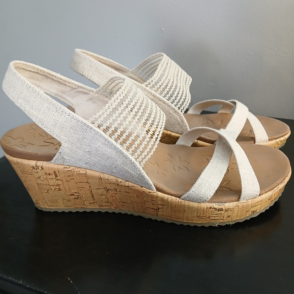 Skechers Cream Wedge Sandals